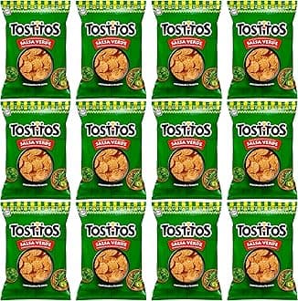 Tostitos Salsa Verde Value Pack Bundled by SUPERDEALS | 74.4 grams/2.625 Oz Bag | Salsa Verde | Pack of 12 with mystery gift. Original Sabritas Mexican Edition Version Tostilocos Chili Corn Tortilla Chips Snacks