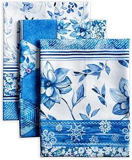 Maison d' Hermine Kitchen Towels Set of 3 100% Cotton 27.50" x 20" Reusable Cloth Tea Dish Towels Absorbent with Hanging Loop for Kitchen Easter Decorations Spring/Summer (Summer Blues)