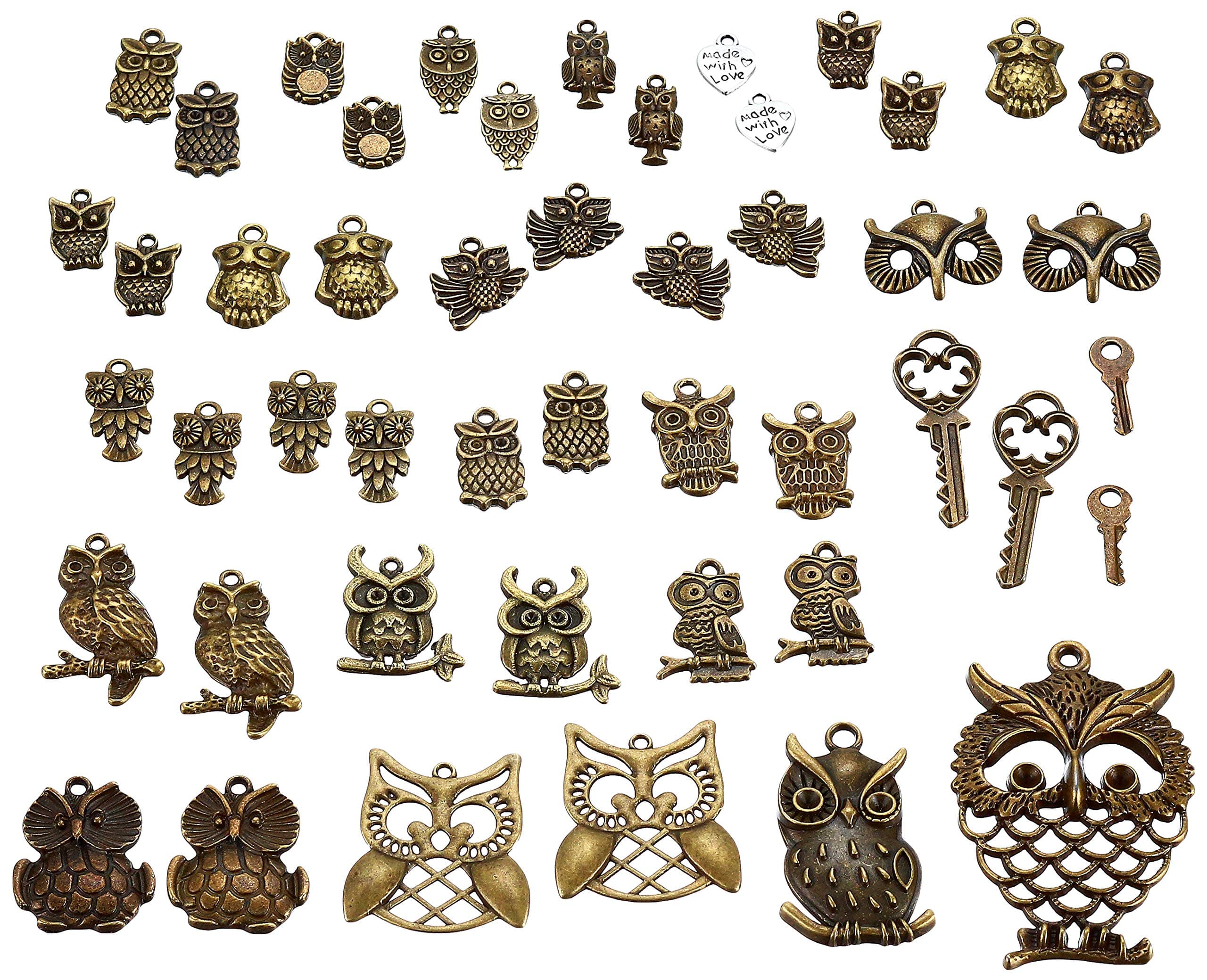 40pc Owl Charms,Pendants, Antique Bronze
