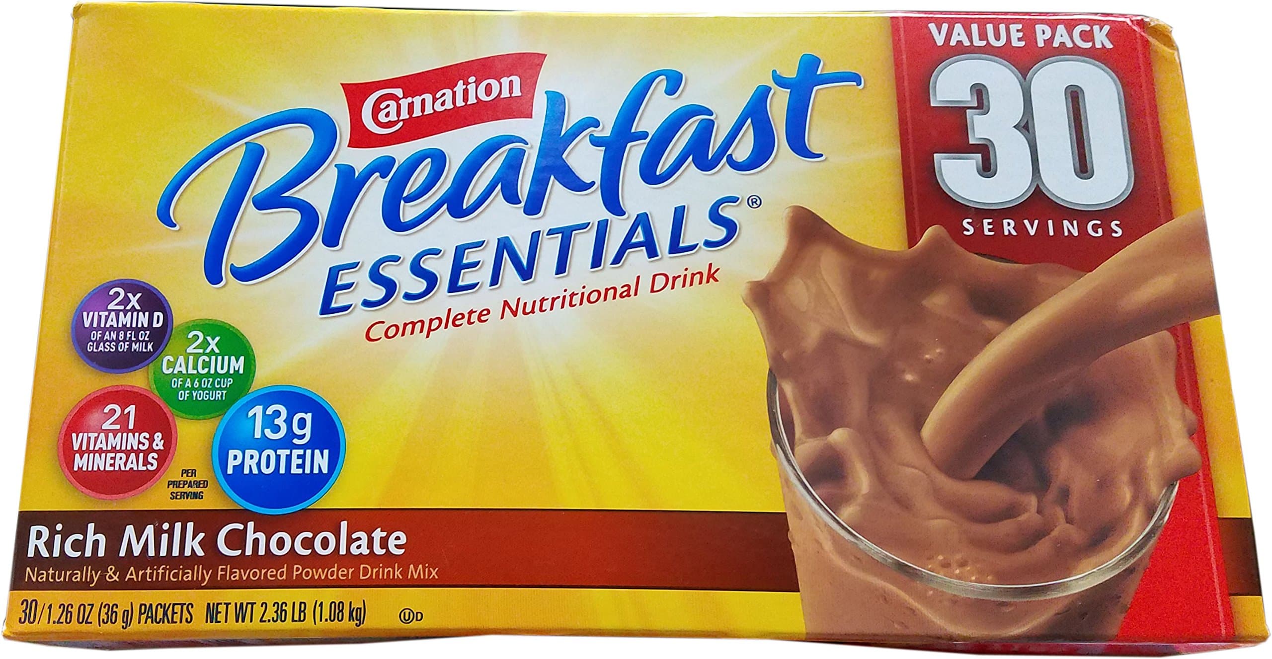CarnationBREAKFAST ESSENTIALS RICH MILK CHOCOLATE INSTANT BREAKFAST PACKETS IN BOX 37.76 OZ - 0050000123001.30 Count(Pack of 1)