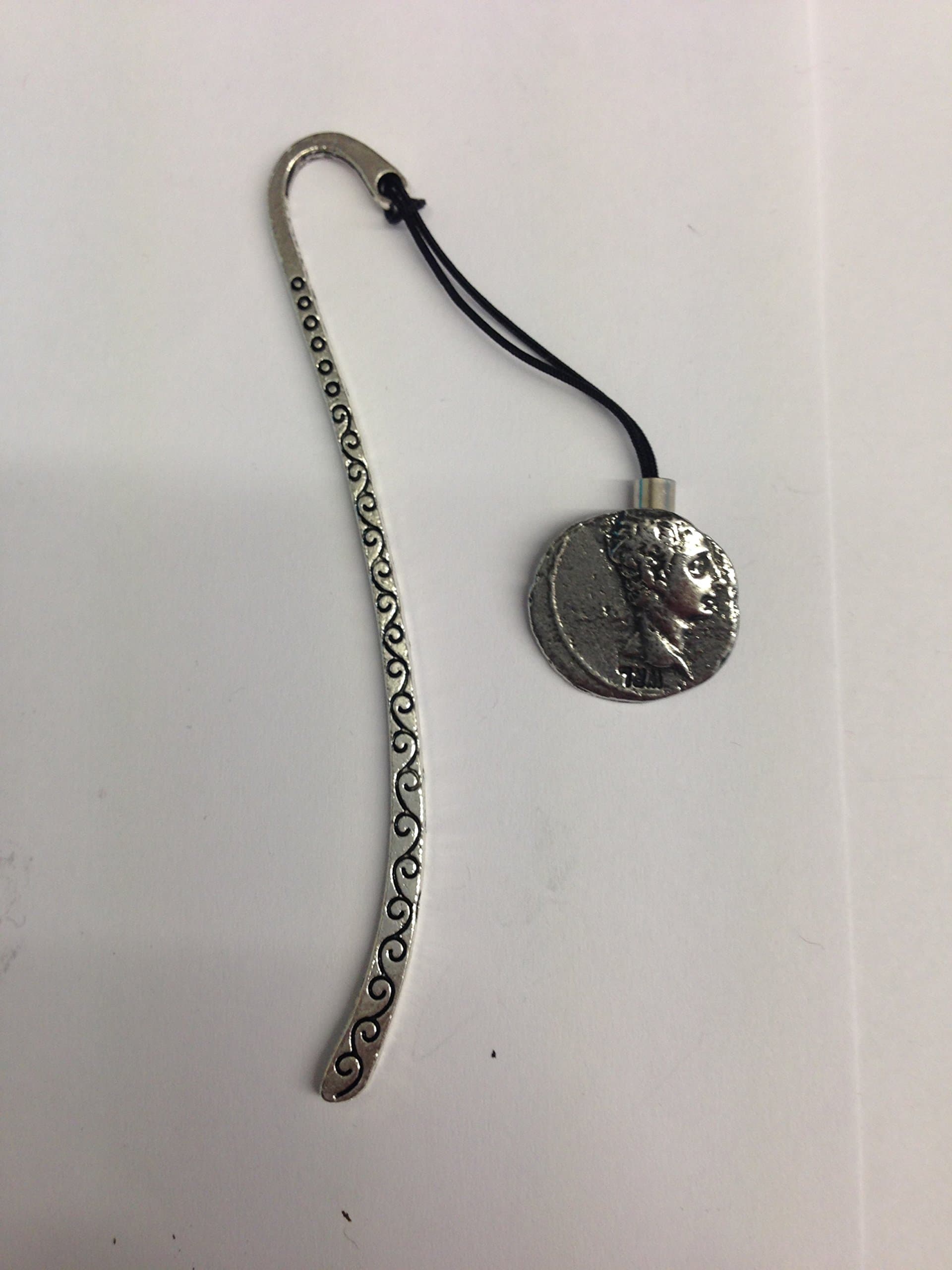 Julius Caesar WE-C1 Roman Coin Pattern bookmark with cord 3D English pewter charm