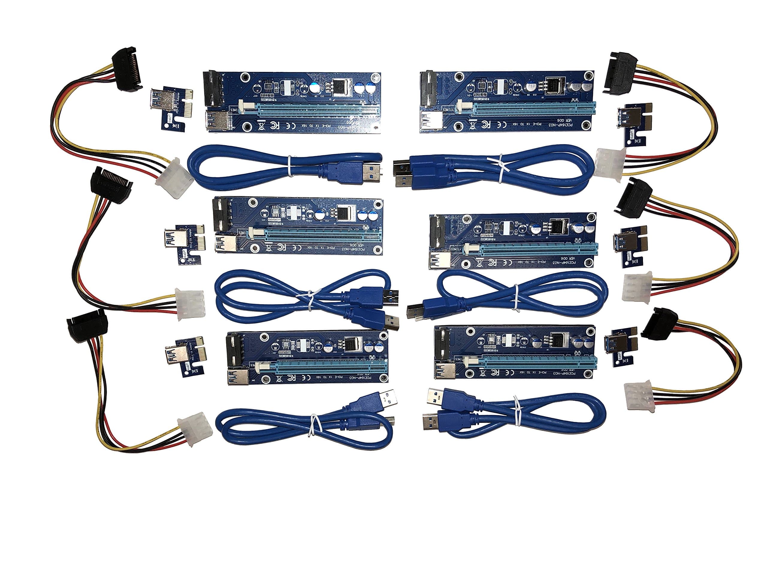 6-Pack PCIe Ver 6c Powered Riser Adapter Card - USB 3.0 PCIe 1x to 16x Extender Card Adapter - Blue Version 6c