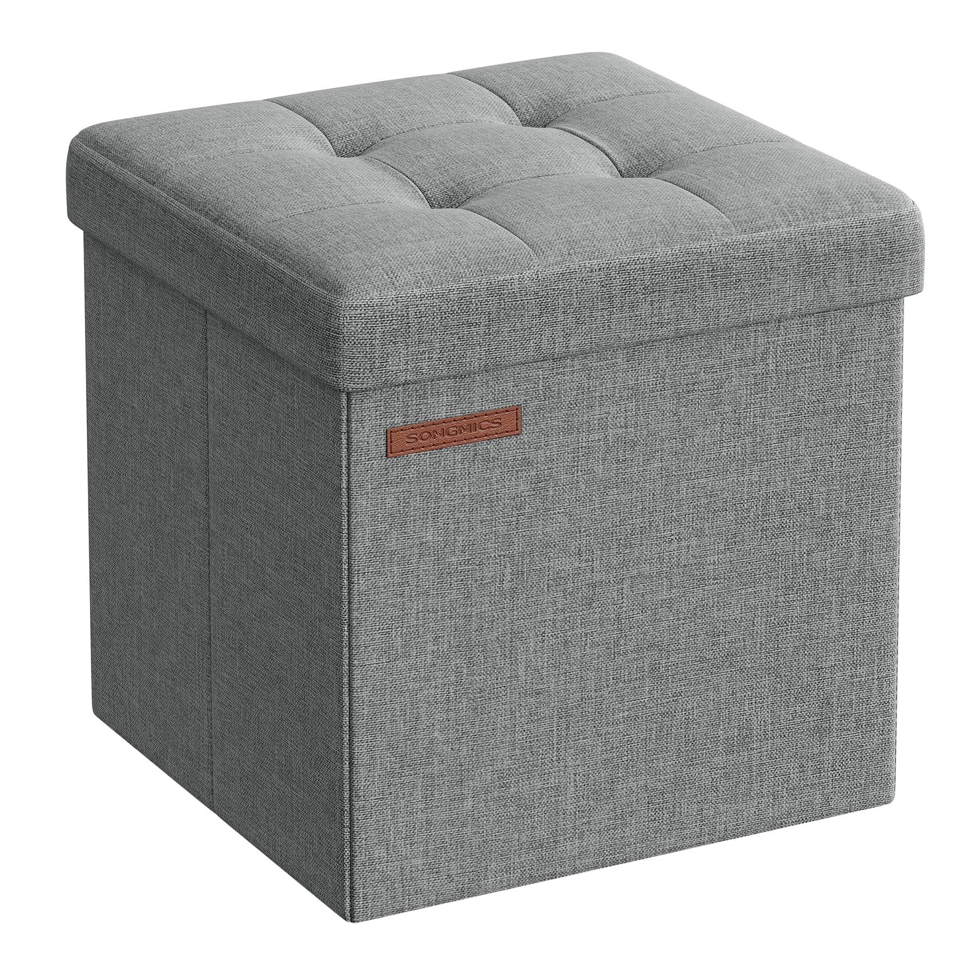 SONGMICS Storage Ottoman, Foldable Small Ottoman Foot Rest, 11.8 Inches Foot Stool, Cube Ottoman with Storage, Load up to 286 lb, for Living Room, Bedroom, Dorm, Light Gray ULSF028G02