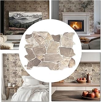CONCORD WALLCOVERINGS Retro-Art 3D Faux Stone Wall Panels, Pack of 15, Grey Beige Brown Wild Boulder, Lightweight PVC Sheets 17.5" x 23.75" (44.5cm x 60.3cm), Rock Tiles - Covers 43.3 Sq Ft (4m2)