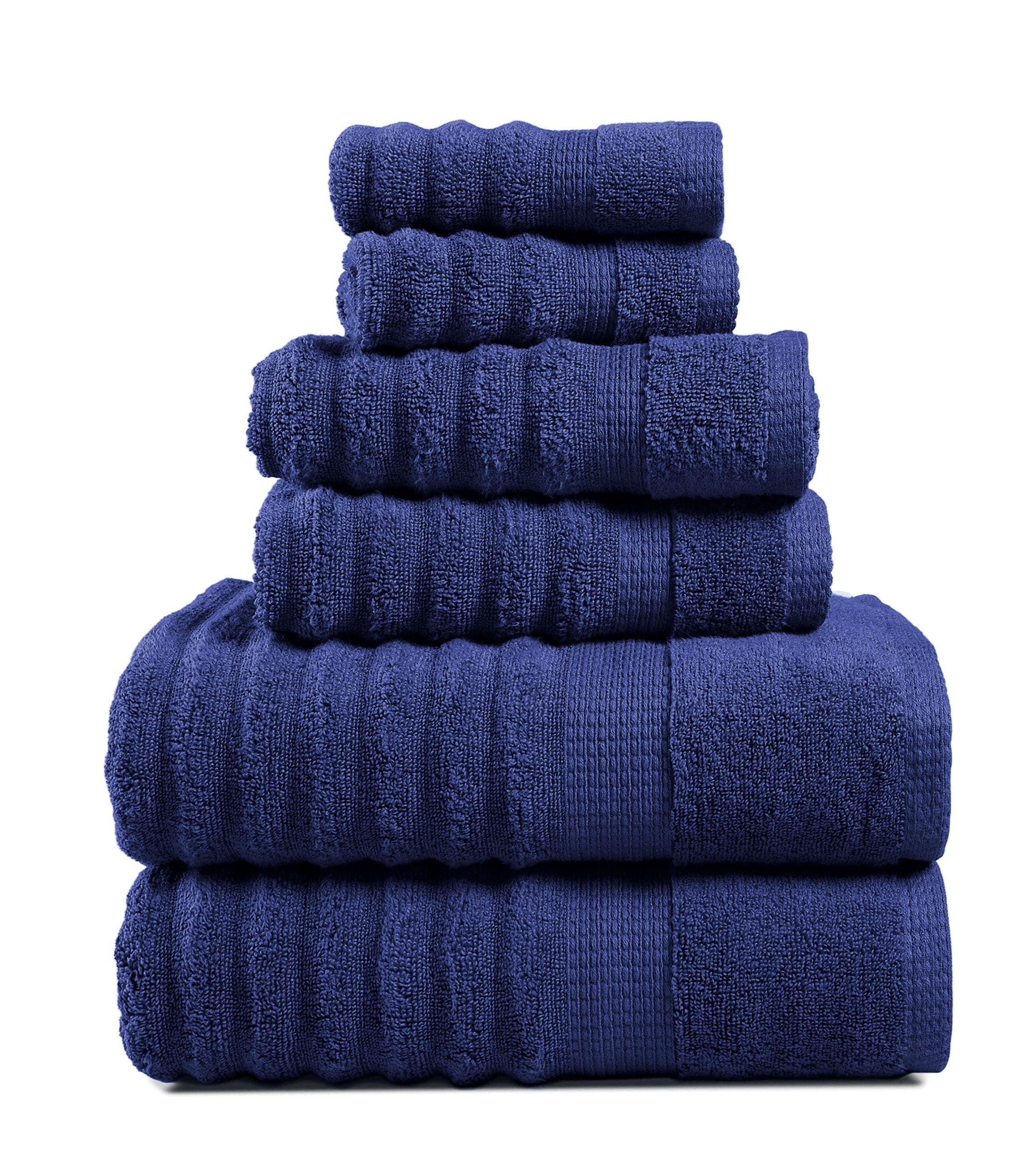 LANE LINEN Bath Towels Set - 6 Piece Set - Zero Twist - Softer Cotton, Absorbent & Durable - 2 Bath, 2 Washcloths, 2 Hand Towels for Bathroom - Sustainably Produced & Designed for Everyday use - Navy