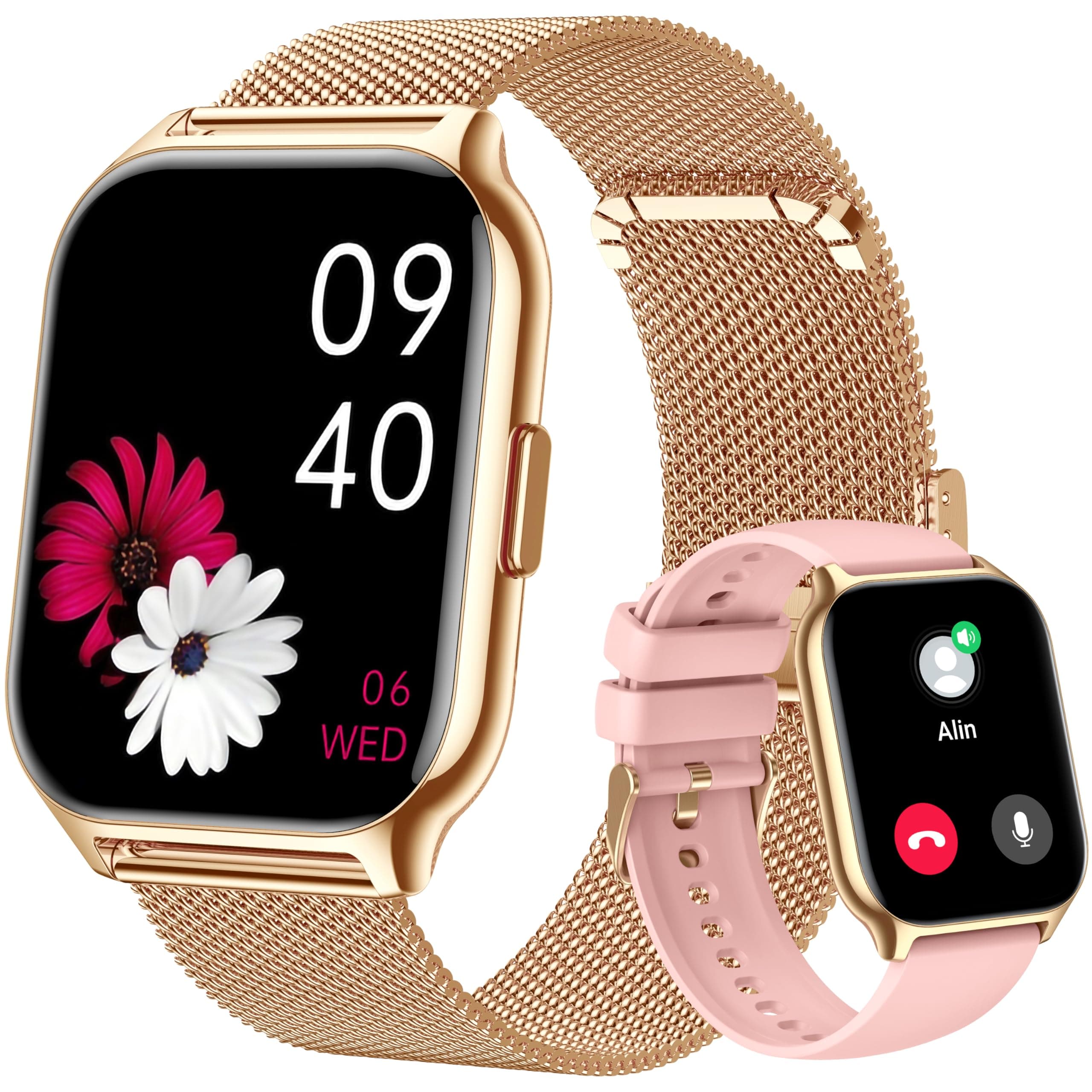 Smart Watch Answer/Make Calls, 2.01'' Smartwatch with AI Voice Control, Blood Pressure/SpO2/Heart Rate Monitor, Fitness Tracker Watch 2 Straps for Men Women for iOS Android Phones