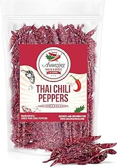 Authentic Red Thai Chili Peppers, 1LB. Bag, Genuine Hot Red Whole Pepper Chilis, Dried Fresh for Cooking Traditional Asian Foods, Soups, and Curry by Amazing Chiles & Spices