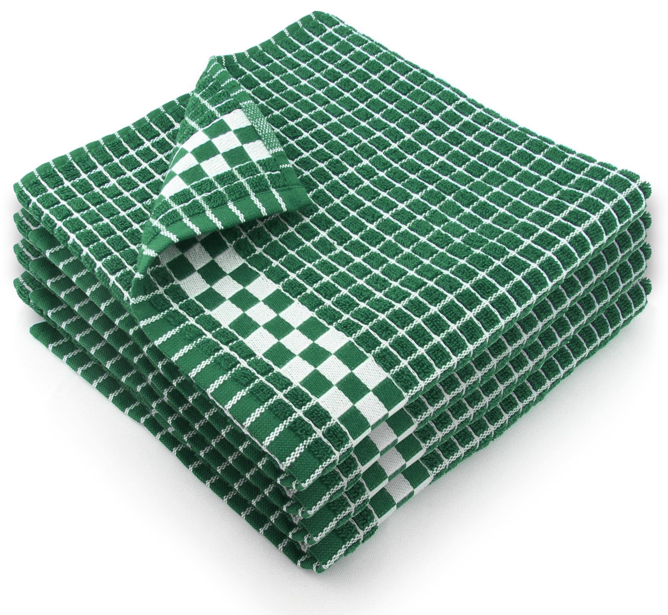 Fecido Classic Dark Kitchen Dish Towels with Hanging Loop - Heavy Duty Absorbent Dish Clothes - European Made 100% Cotton Tea Towels - Set of 4, Dark Green