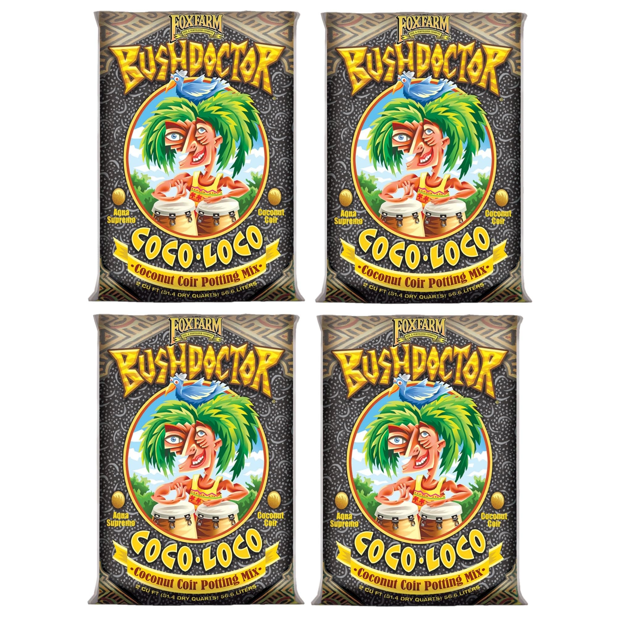 FoxFarm Bush Doctor Coco Loco Potting Mix, 2cu ft (Pack of 4) - Extends Your Watering Schedule, Triple-Washed to Reduce Salt Content - Perfect for Cultivating Healthy Plants