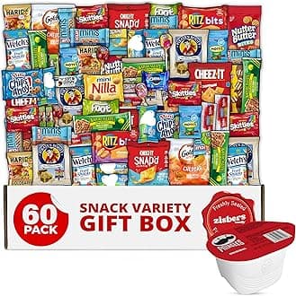 Snack Box Care Package Gift Box - Large Variety Snack, Candy & Treats for College Students, Adults, Kids, and Office Treats - 60 Count