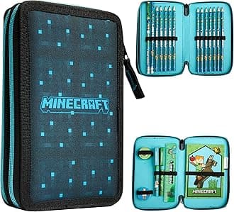 Minecraft Pencil Case for Kids School Supplies Filled Large Pencil Case Multiple Compartments Pencil Set Colouring Pencils for Children Boys Stationery Set Gifts