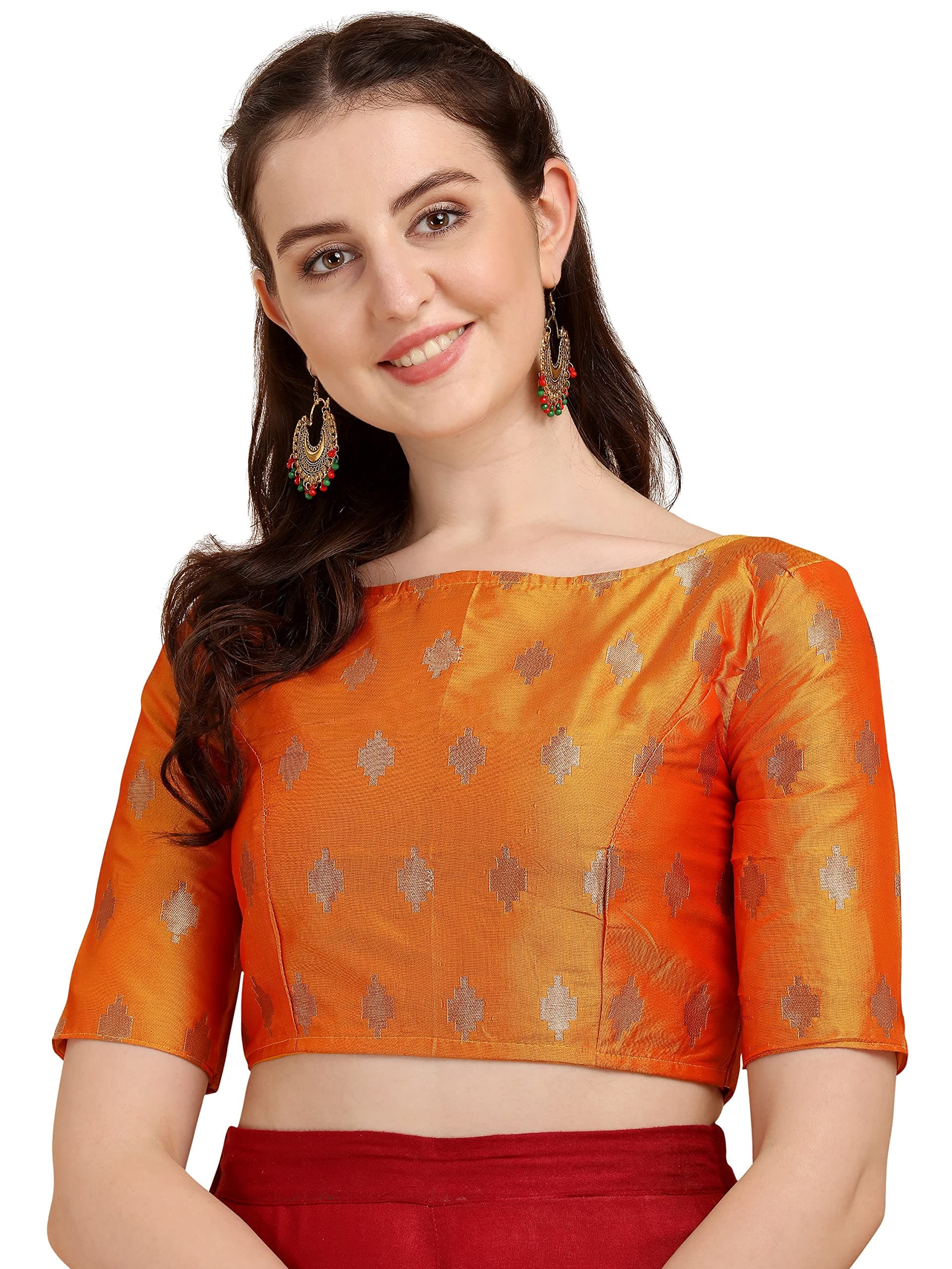 OOMPH! Women's Art Silk Geometric Half Sleeve Fitted Blouse Pack of 1