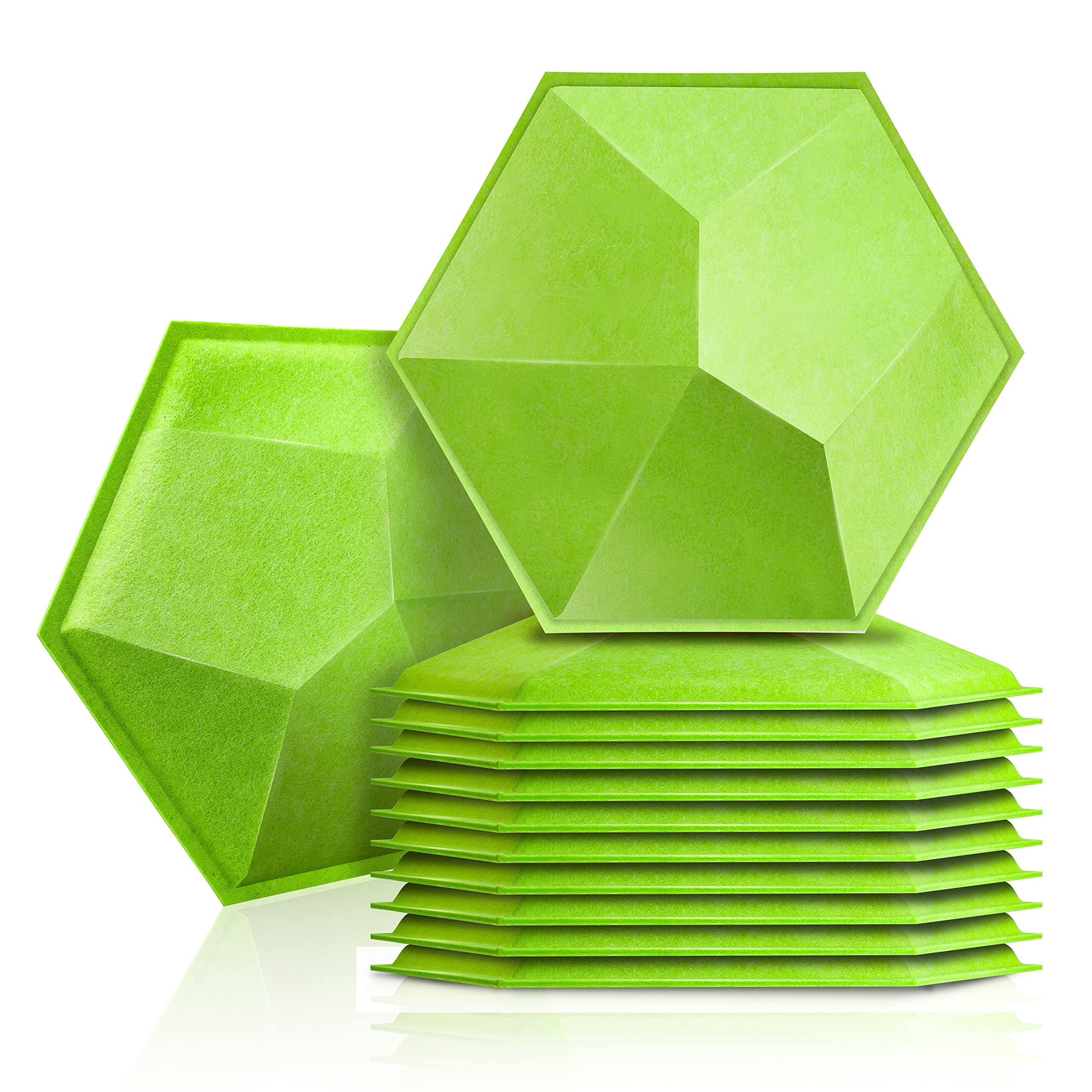 Sonic Acoustics 12 Pack Hexagonal Acoustic Panels, 14" x 12" x 0.4" High Density Acoustic Panels Soundproofing Insulation Beveled Edge Studio Treatment Tiles - 3D Light Green