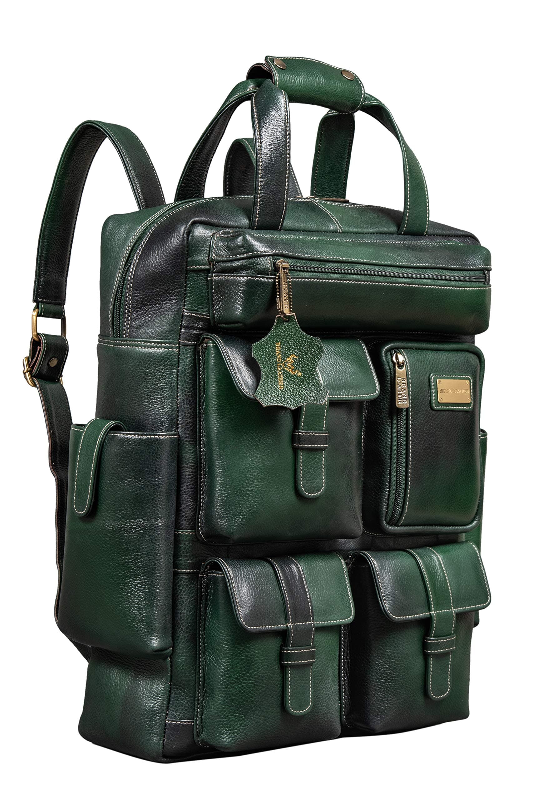 BRAND LEATHER Full Grain Buffalo - Hide Leather Backpack Large Capacity 15/15.6/16/17 Inch Laptop Bag Multi Pockets Travel Daypack