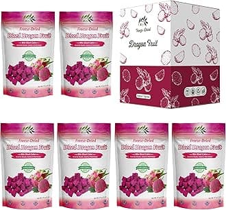 Freeze-Dried Diced Dragon Fruit Snack | 12 oz | Pack of 6 x 2 oz - Healthy 1 Ingredient Superfood - No Added Sugars or Preservatives - Non-GMO, Vegan, Gluten-Free