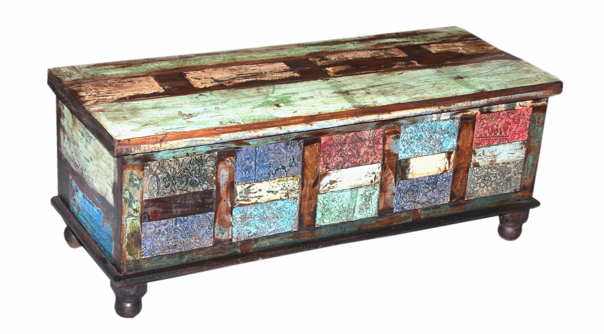 Gurman LA Antique Block Print Coffee Table Trunk Box, 46 by 18 by 18-Inch