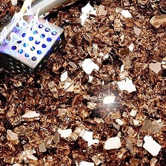 NUPICK 20 Pound Fire Glass, 1/4 Inch Reflective Fire Pit Glass, Tempered Firepit Glass Rock for Propane or Natural Gas, Glass Rocks for Fire Pit Table, Fireplace Glass for Landscaping, Copper