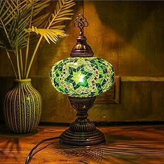 Mozaist Turkish Lamp, Mosaic Table Lamp, Antique Moroccan Decorative Glass Bohemian Vintage Lamp Shade, Small Desk Tiffany Bedside Stained Glass Lamp with US Plug and E12 Socket
