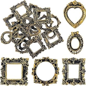 Vicenpal 25 Pcs Vintage Mini Picture Frames Baroque Antique Small Resin Jewelry Display Table Frame for Christmas DIY Photo Holiday Party Decoration (Vintage Gold)