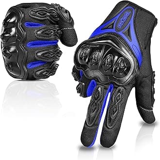 IRON JIA'S Motorcycle Gloves Full Finger Durable for Road Racing Bike Summer Spring Powersports Support Touch Screen Blue-L