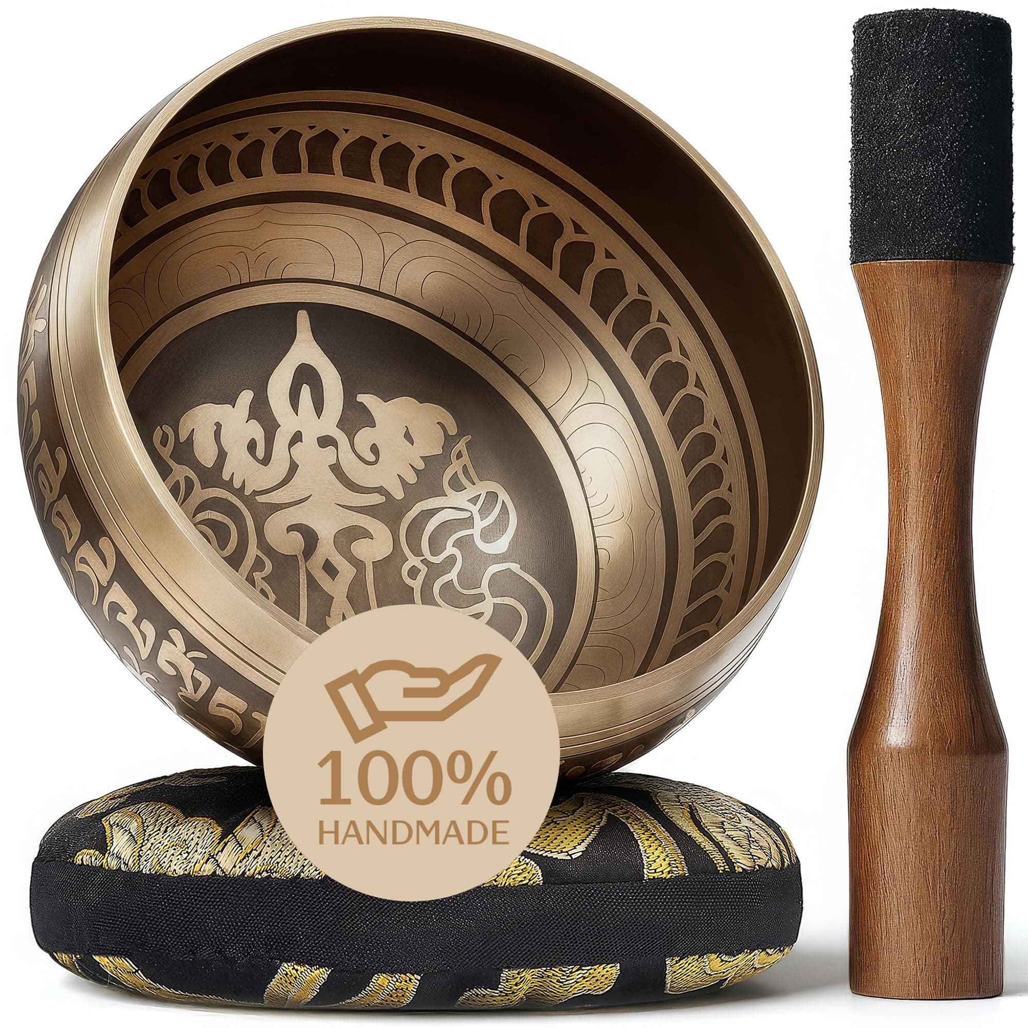 Silent Mind ~ Tibetan Singing Bowl Set ~ Bronze Mantra ~ Great For Mindfulness Meditation, Relaxation, Stress & Anxiety Relief, Chakra Healing, Yoga, Zen ~ Perfect Spiritual Gift