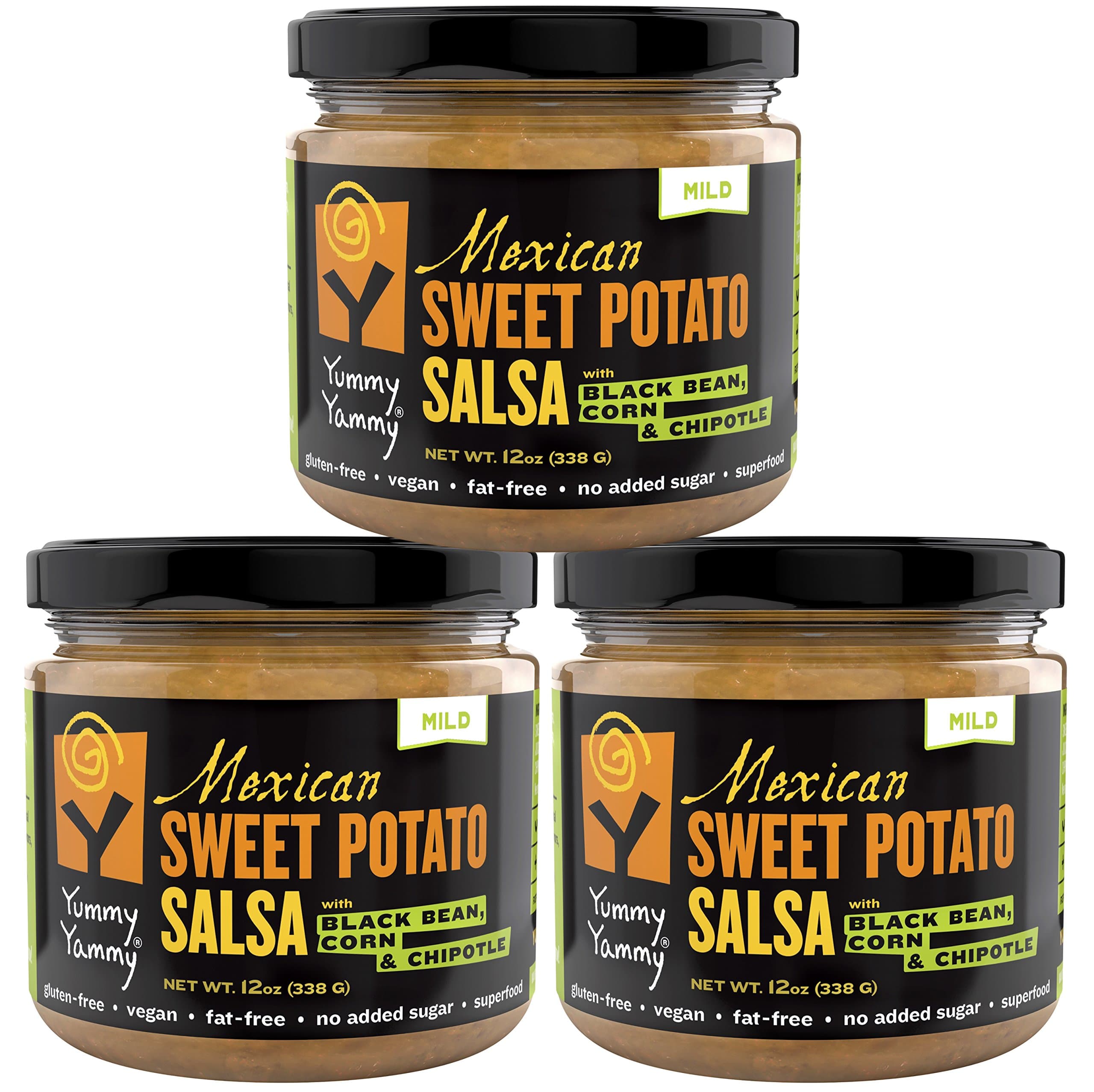 Yummy Yammy Mexican MILD Better-Than-Salsa, Better-Than-Hummus with Roasted Sweet Potato, Black Bean, Corn & Chipotle - 3 Jars - Best for Nachos, Eggs, Burgers, Burritos, Buddha Bowl