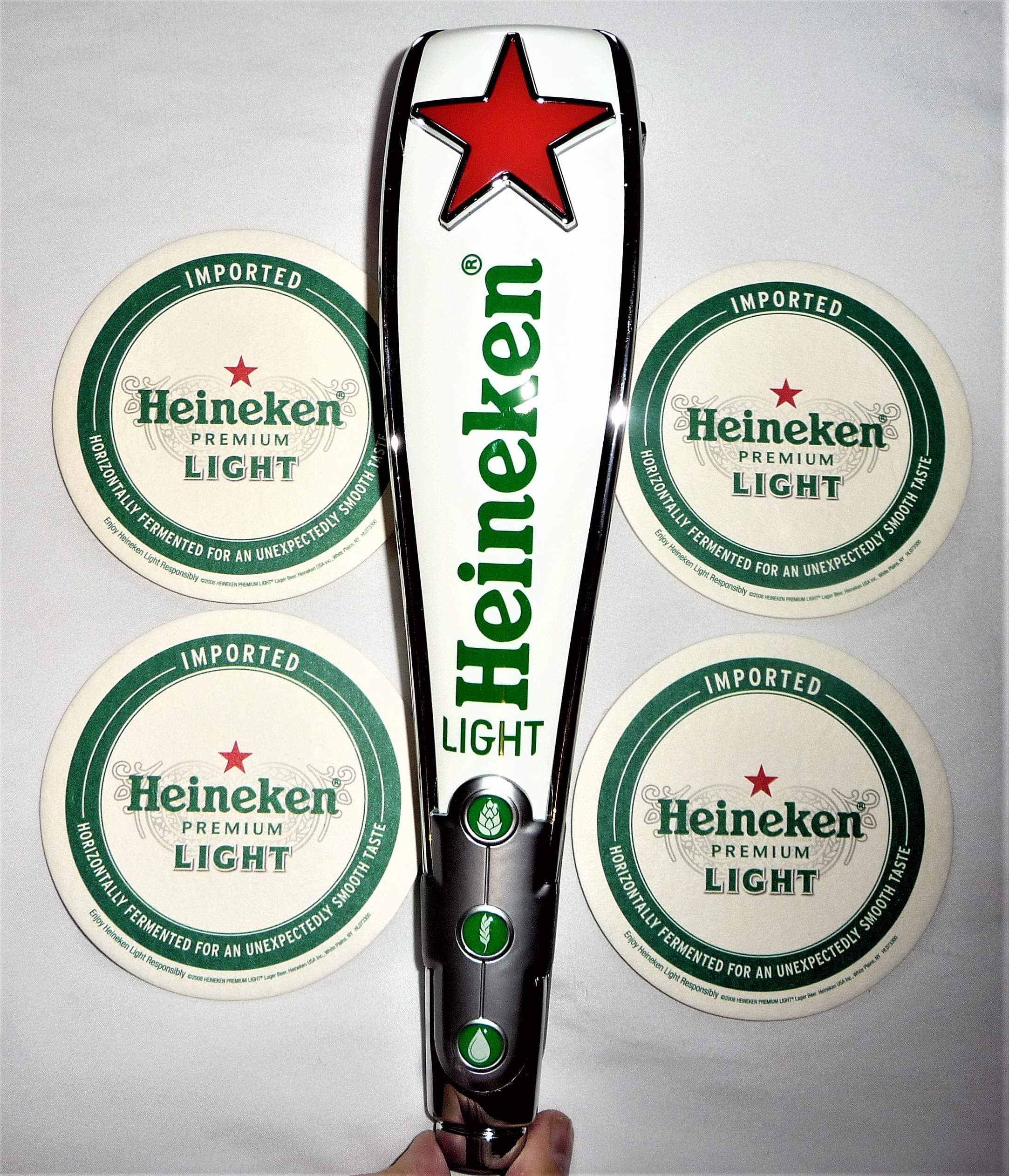 Heineken Light Red Star Tap Handle and Coaster Set
