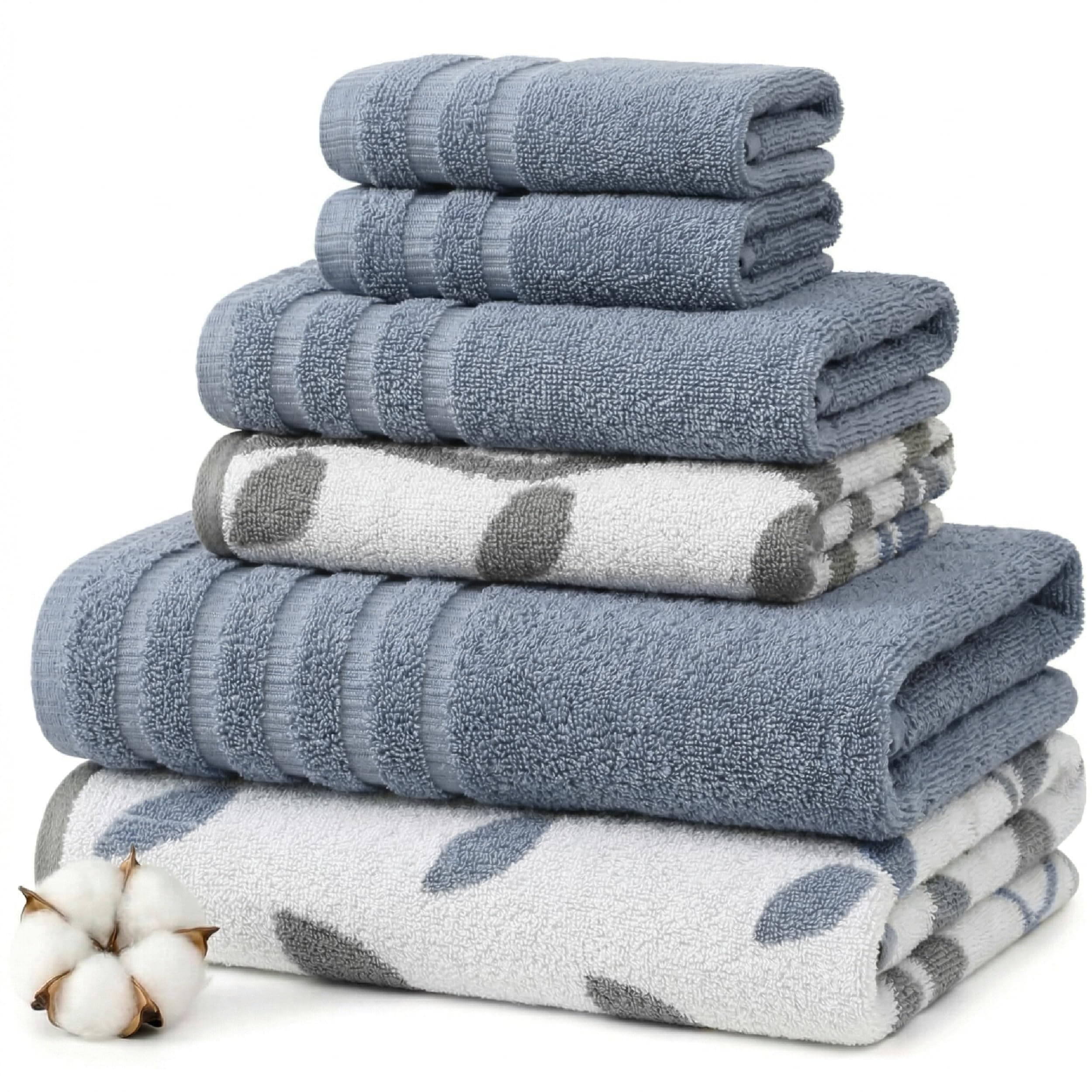 Modern Threads Natural Vine 6-Piece 100% Cotton Towel Set – Yarn Dyed Jacquard – Includes 2 Bath Towels, 2 Hand Towels, 2 Washcloths – Absorbent, Quick Dry, Soft & Durable – Blue
