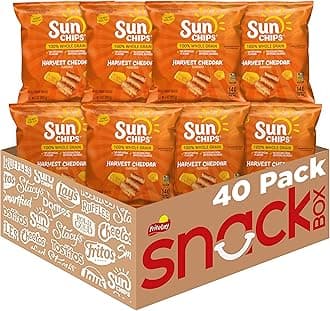 SunChips 100% Whole Grain Chips, Harvest Cheddar, 1 oz Bags, Pack of 40, No Artificial Flavors, Colors