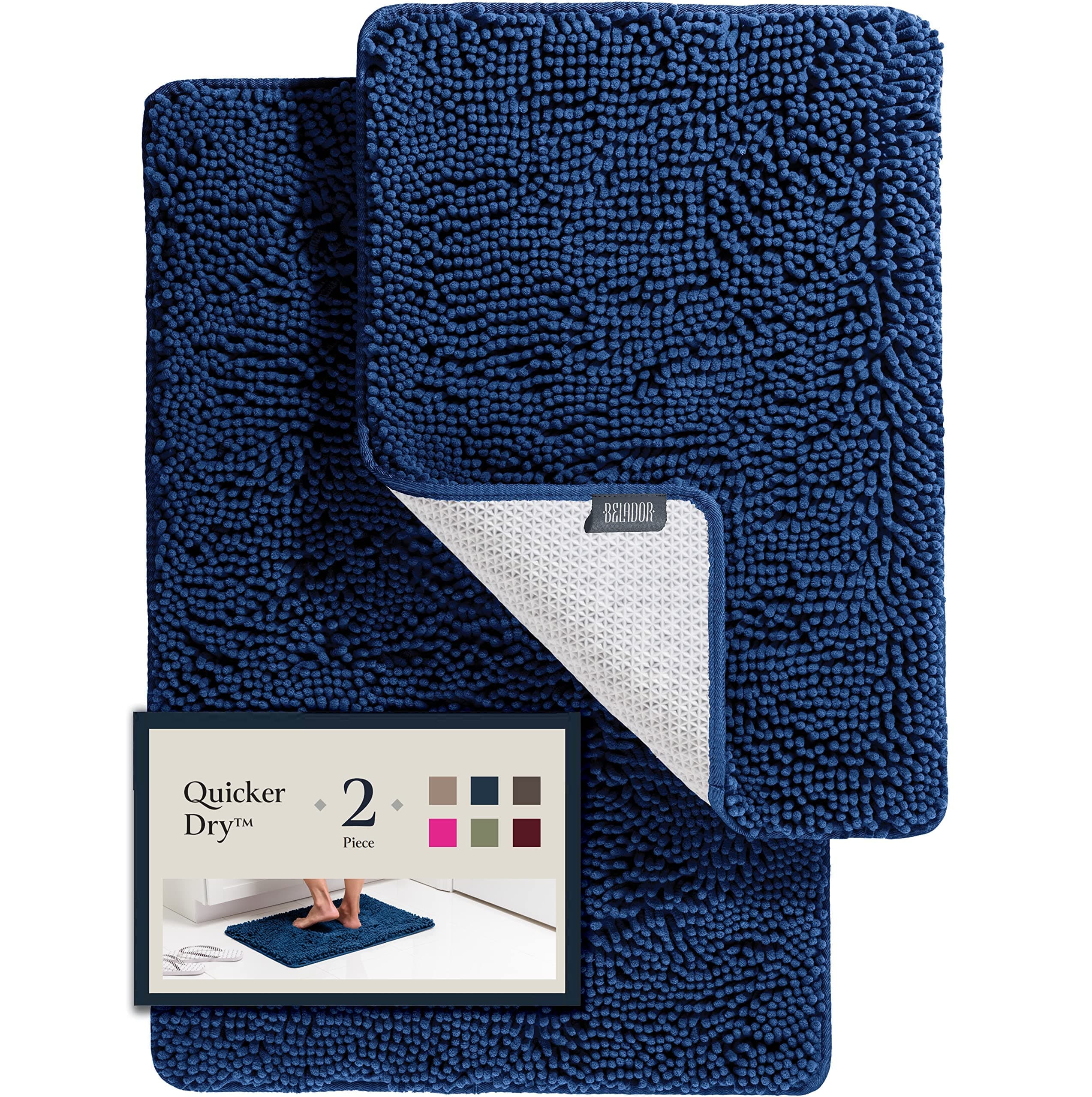 BELADORBathroom Rugs Sets 2 Piece - Plush Bath Mat Set Quick-Dry Soft Chenille Bathroom Mat with Rubber Backing, Absorbent Bathroom Rug Set, Washable Bath Rugs for Bathroom- Bath Mats 24x17 + 30x20