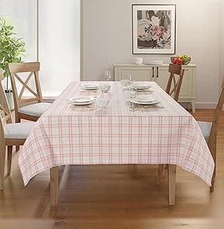Dobby Check Tablecloth. Mitered Stitching 100% Ring Spun Cotton Tablecloth in Size (60x120 inches). Rectangle/Oblong Color - Rose