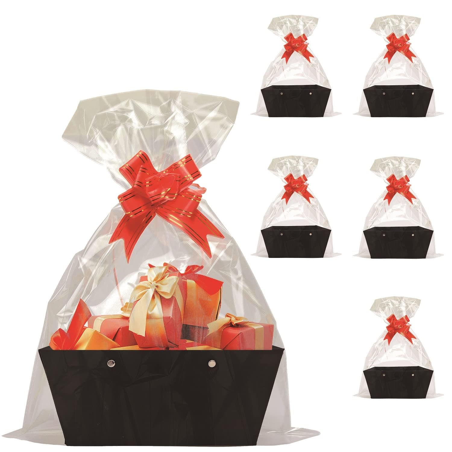 funskyBaskets For Gifts Empty, 5 PCS Black Gift Bags With Handles DIY Kit, Gift Basket Empty To Fill Bulk For Party Favors Wedding Birthday Christmas Halloween Sympathy Thank You