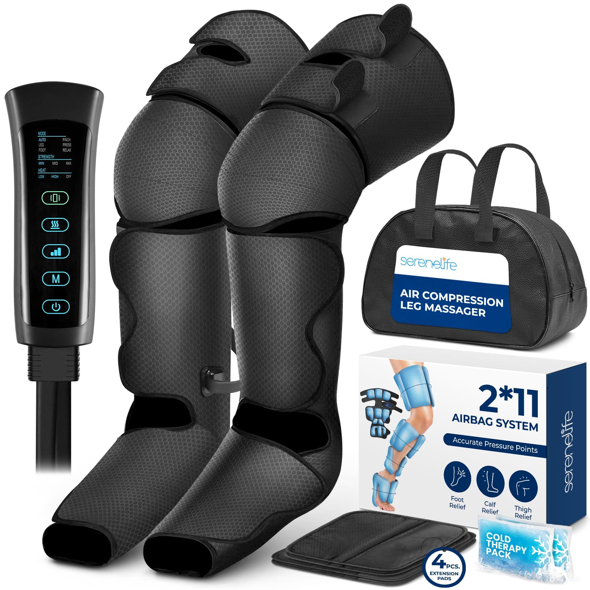 Air Compression Leg Massager, Full Leg Massager with Heat and Compression, Ice Pack, Portable and Adjustable with 6 Modes 3 Vibrations 3 Intensities, 11 Airbags for Thigh Calf Foot Massage