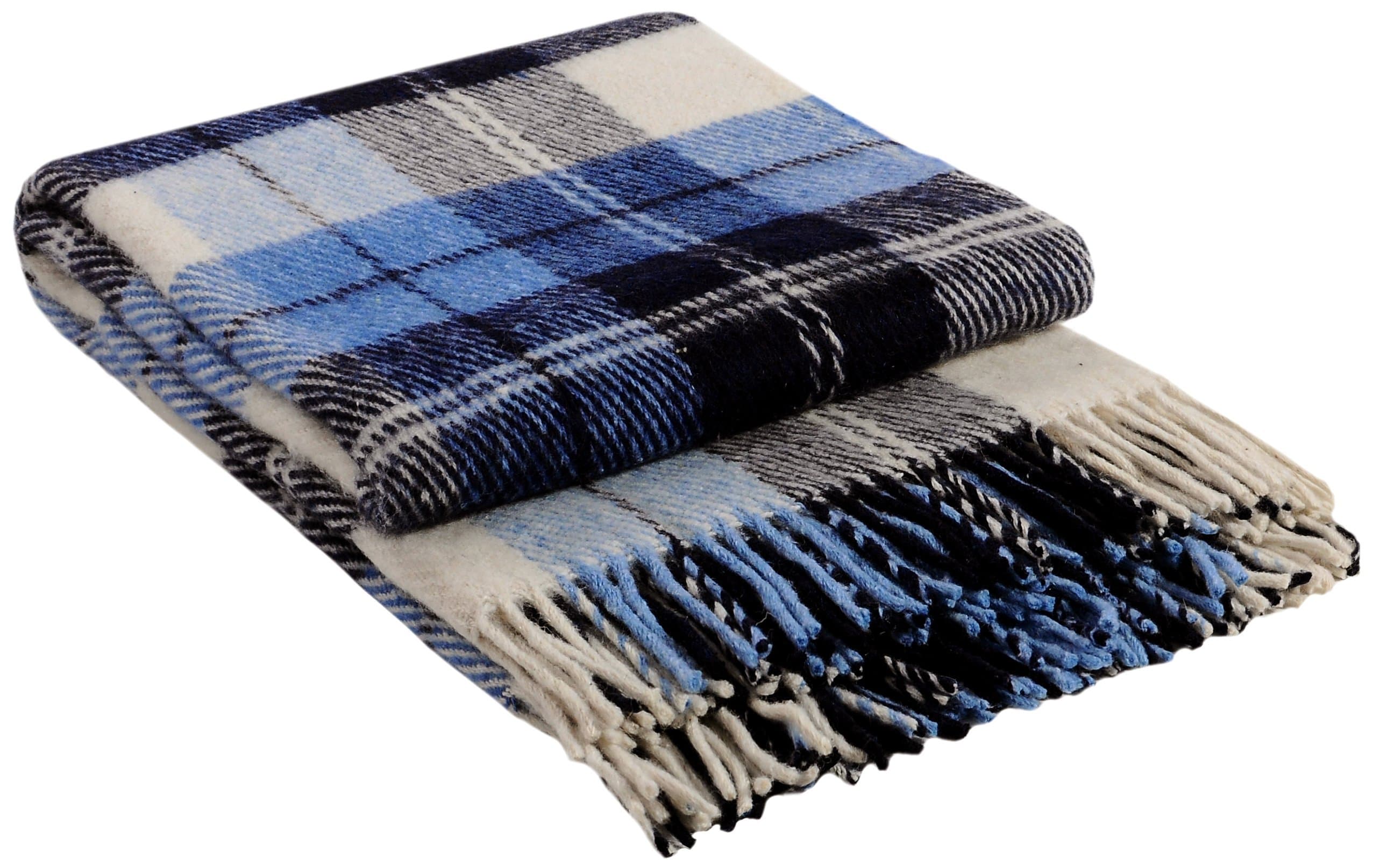 Luxury Blue Plaid Throw Blanket - Soft Warm Tartan Wool (Twin)
