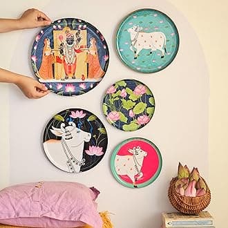 RITUALISTIC Pichwai Iron Wall Art Plates – Set of 5 Decorative Plates | Indian Wall Art for Home Decor | Wall Decor for Living Room & Bedroom | Handcrafted Metal Wall Hanging | Indian Decor Accent