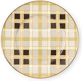 Enamel Salad and Dessert Plate, Small Plate for a Dessert or Appetizer Dish, 8 Inches, Brown-and-White Tartan Mocha