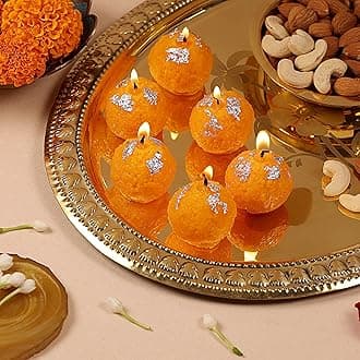Prosperro Lumo by Parkash Candles Premium Ladoo Candle, Hand Poured, Motichur laddoo Candles, Decorative Candle 100% Paraffin Wax, Set of 6