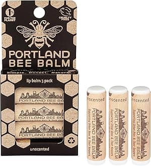 Portland Bee Balm, Beeswax Based Lip Balm - Unscented, Pack of 3