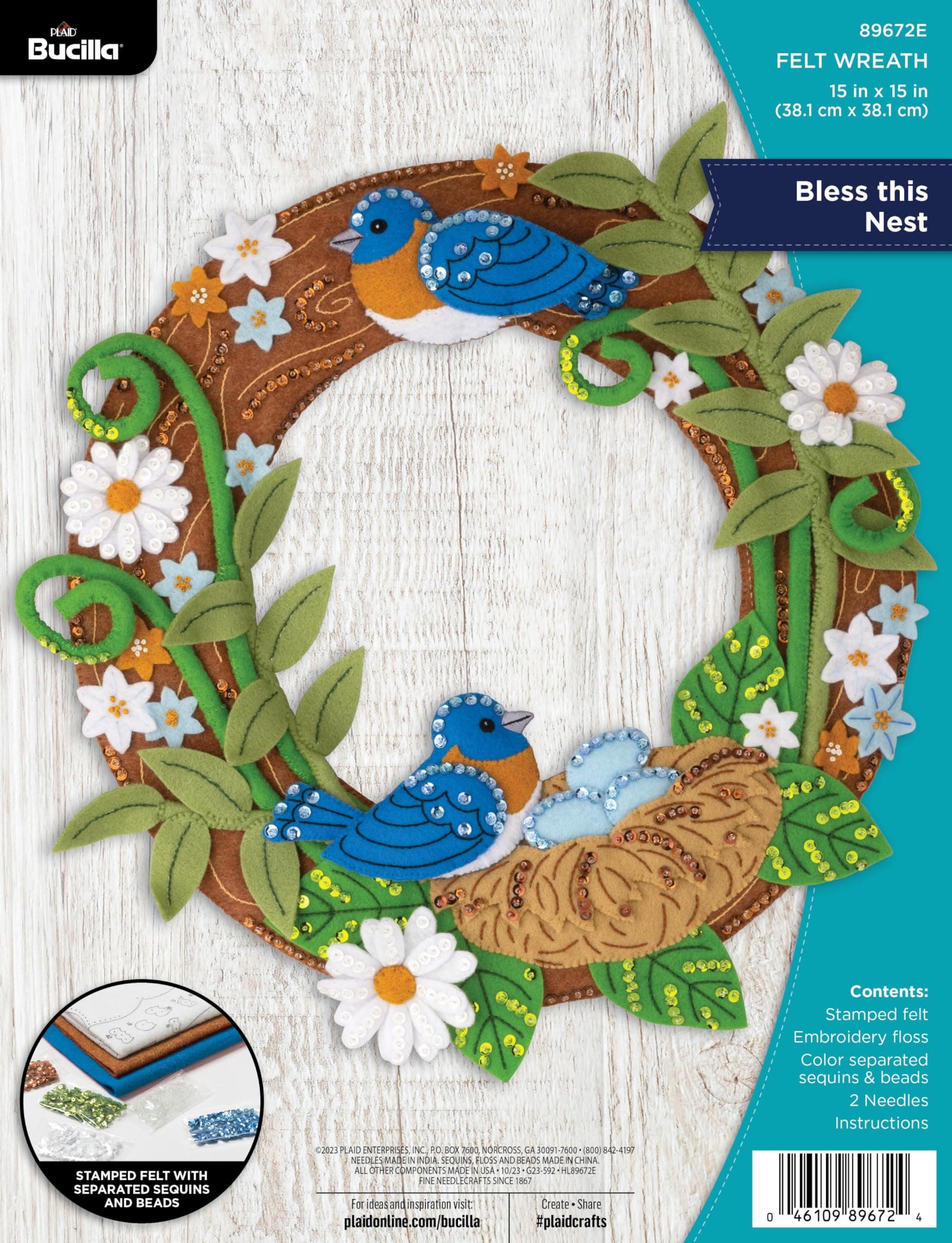 Felt Applique Wreath Making Kit, Bless This Nest, Perfect for DIY Arts and Crafts, 89672E