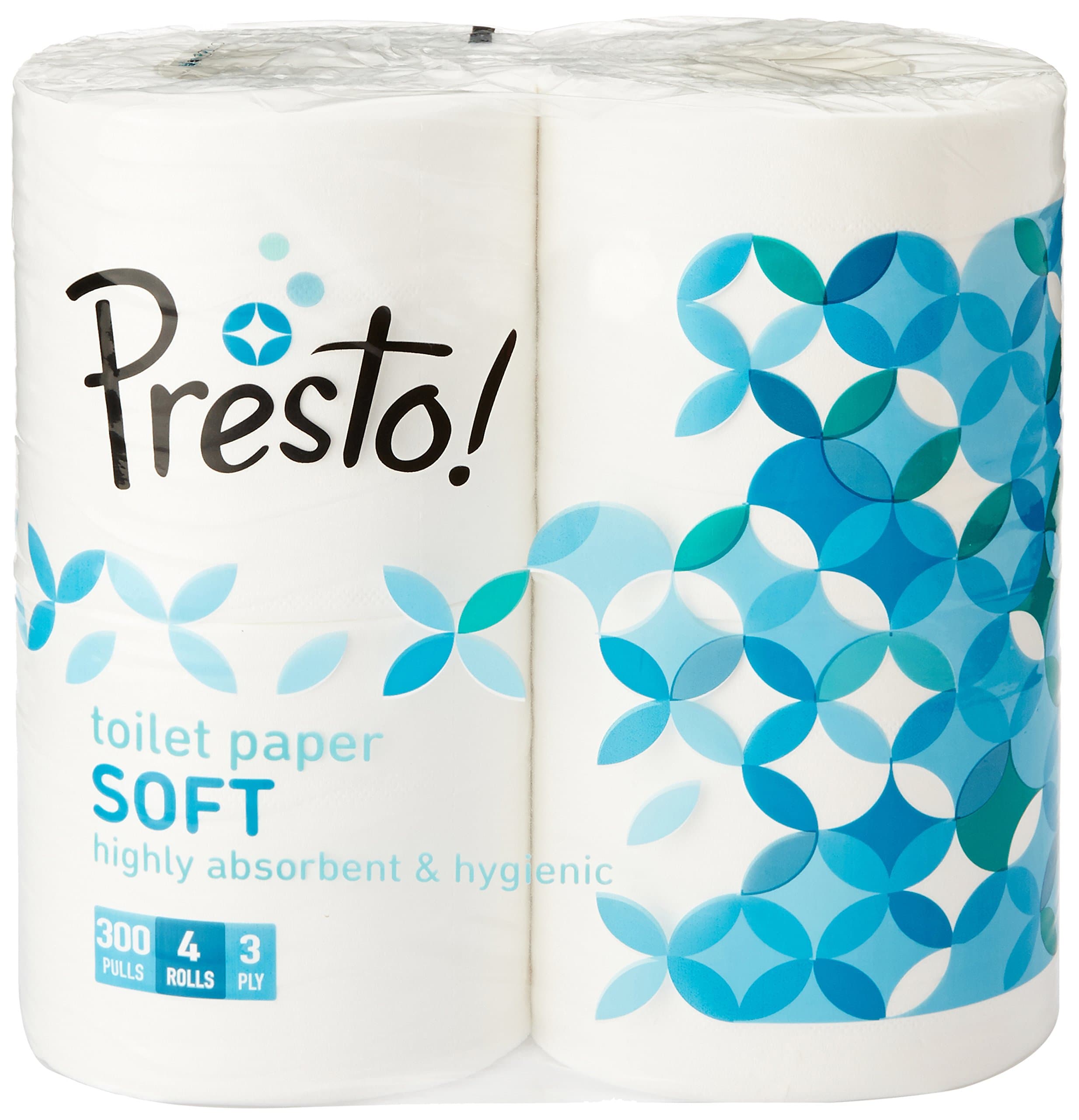 Amazon Brand - Presto! 3 Ply Toilet Paper Roll | 1200 Pulls | 300 Pulls X 4 Rolls | Soft And Highly Absorbent | 100% Natural Virgin Cellulose Fiber