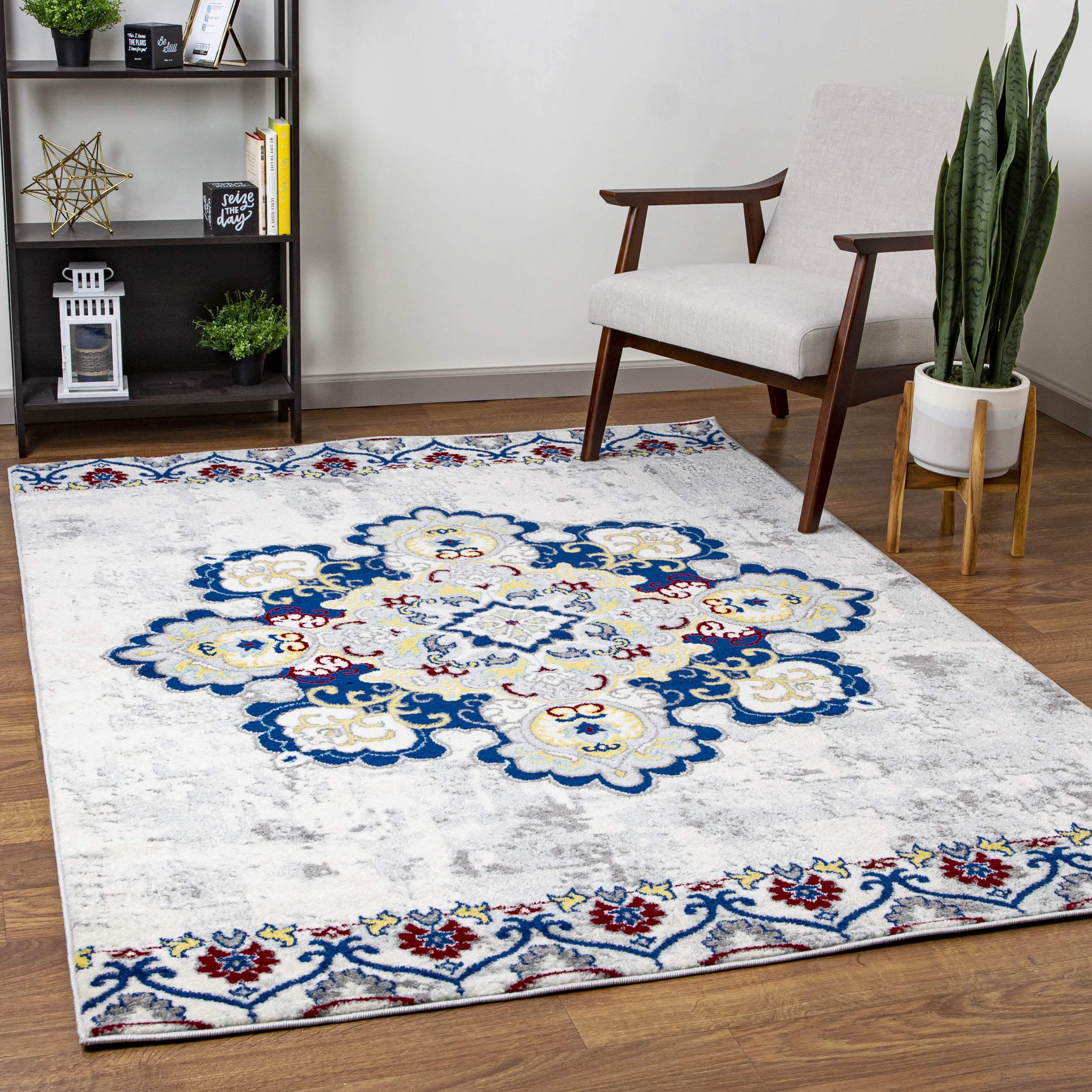 3 x 5 Modern/Traditional Vintage Boho Distressed Area Rug for Living Rooms and Open Spaces Overdyed Ivory