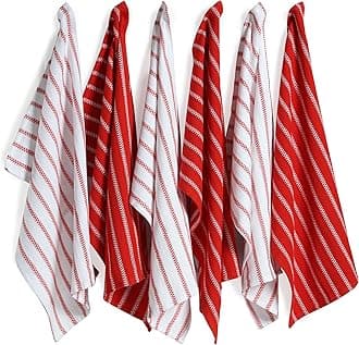 LANE LINEN Kitchen Towels Set - Pack of 6 Cotton Dish Towels for Drying Dishes, 18”x 28”, Kitchen Hand Towels, Absorbent Tea Towels, Quick Drying Kitchen Towel Set - Christmas Red
