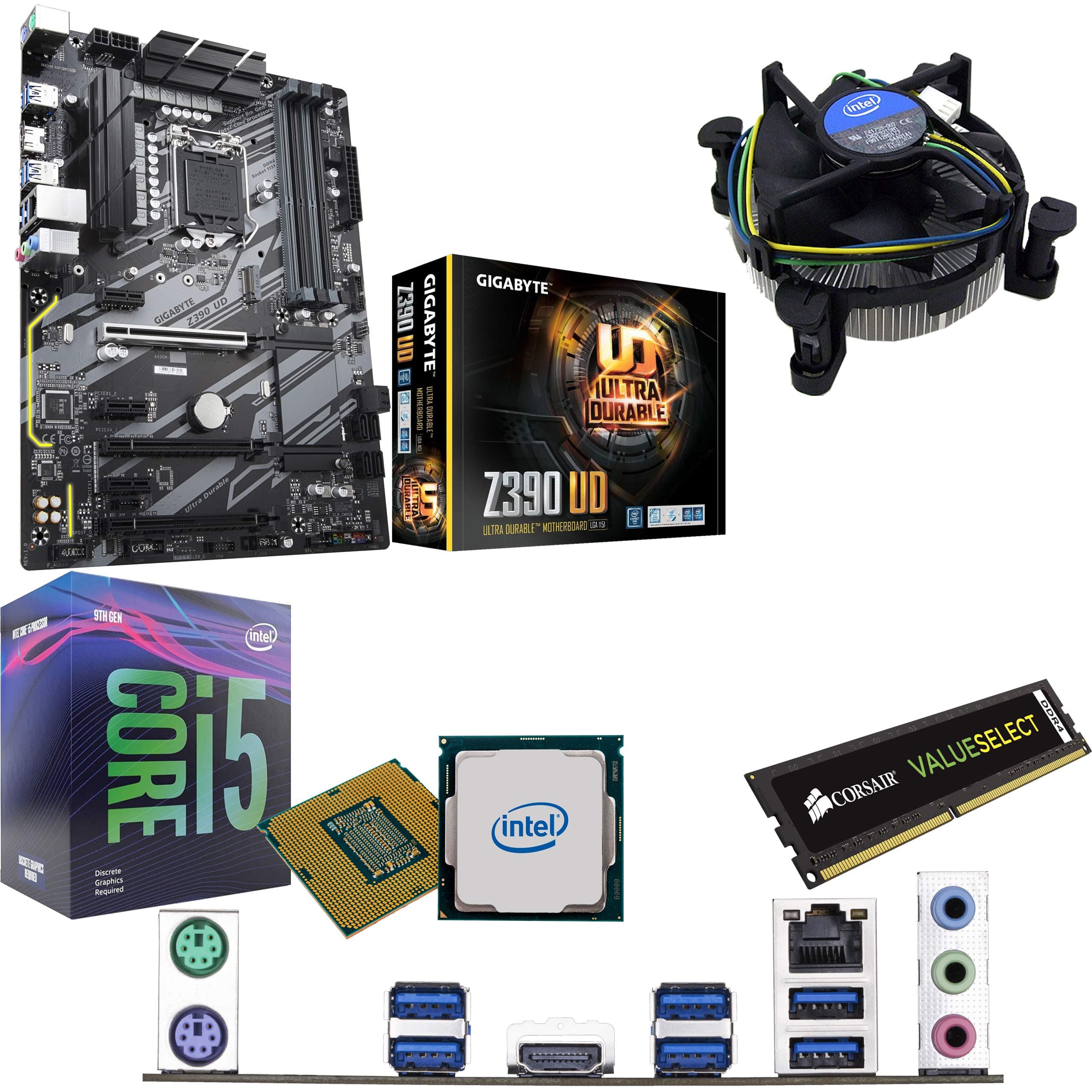 Components4All Intel Coffee Lake Core i5 9400F 2.9GHz (4.1GHz Turbo) CPU, Gigabyte Z390 UD Motherboard & 4GB 2400MHz Corsair DDR4 RAM Pre-Built Bundle