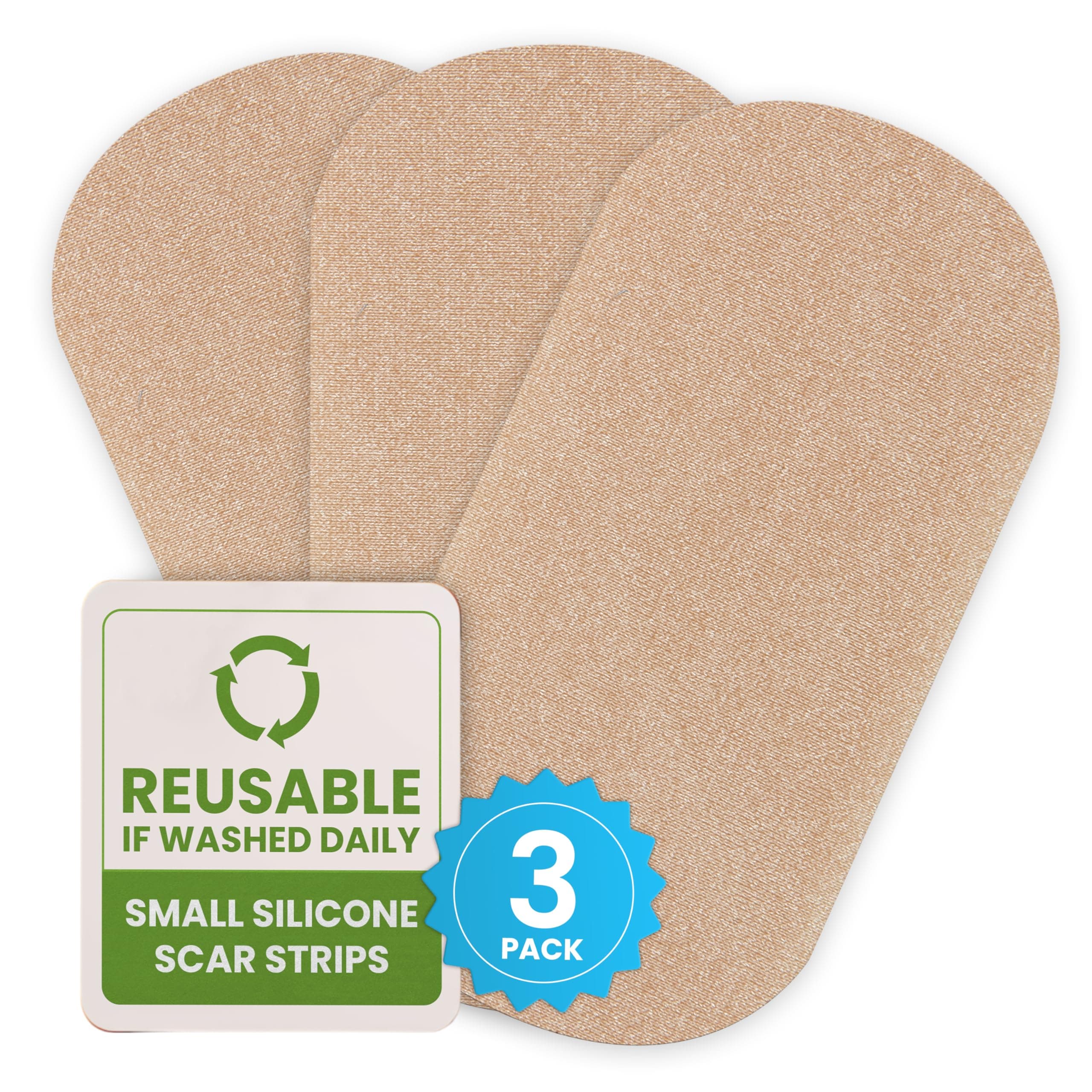 EpiDerm Silicone Gel Scar Small Strips - Premium Fabric-Lined Silicone Scar Sheets for Small Scars - Non-Medicated, Washable & Reusable Scar Tape - Gentle on All Skin Types - 3-Pack, Natural Tone