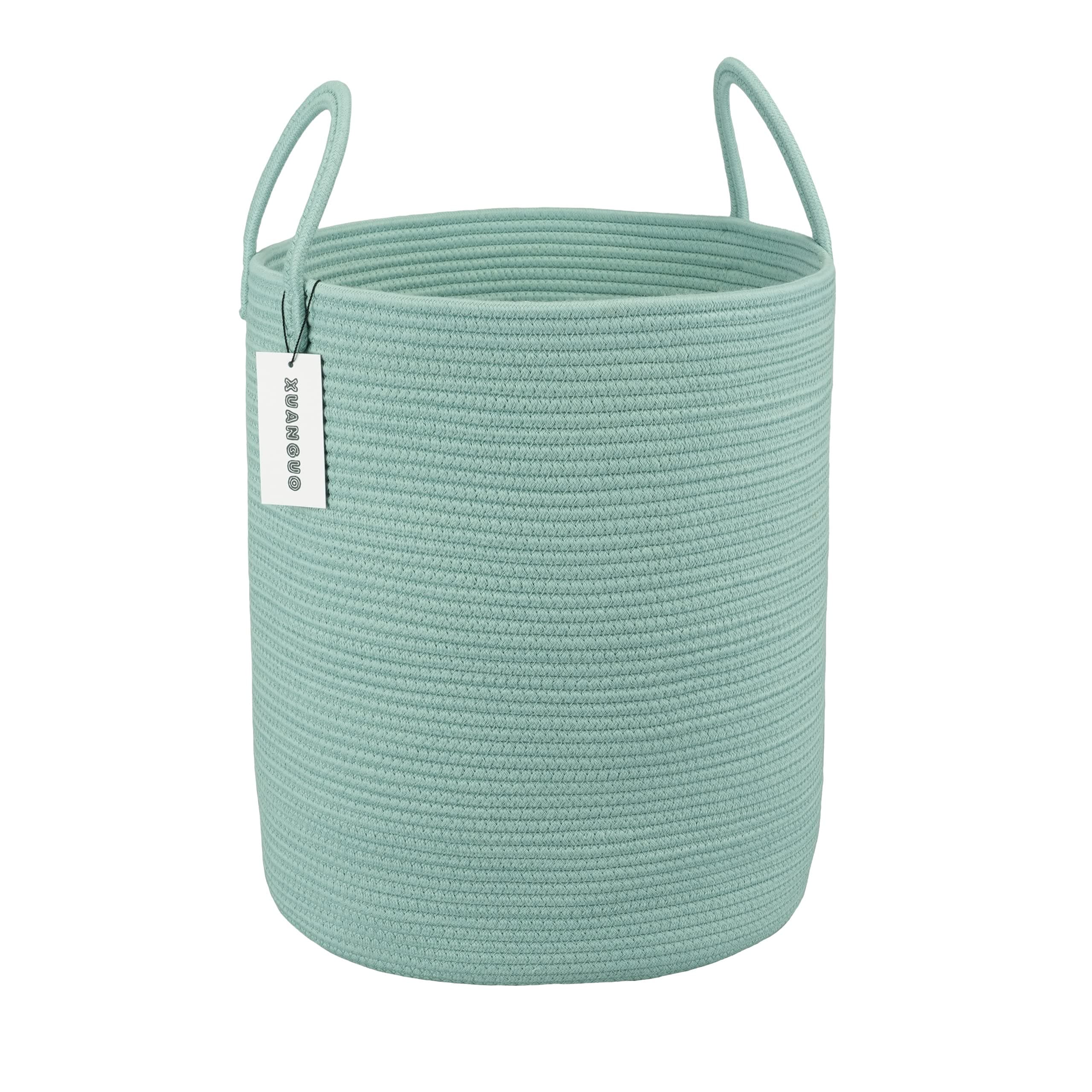 Cotton Rope Laundry Basket Hamper for Clothes Woven Storage Basket for Living Room Bedroom Boho Tall Rope Baskets for Blanket Toys Pillow Towels Baby Nursery Hamper Bin Large light green