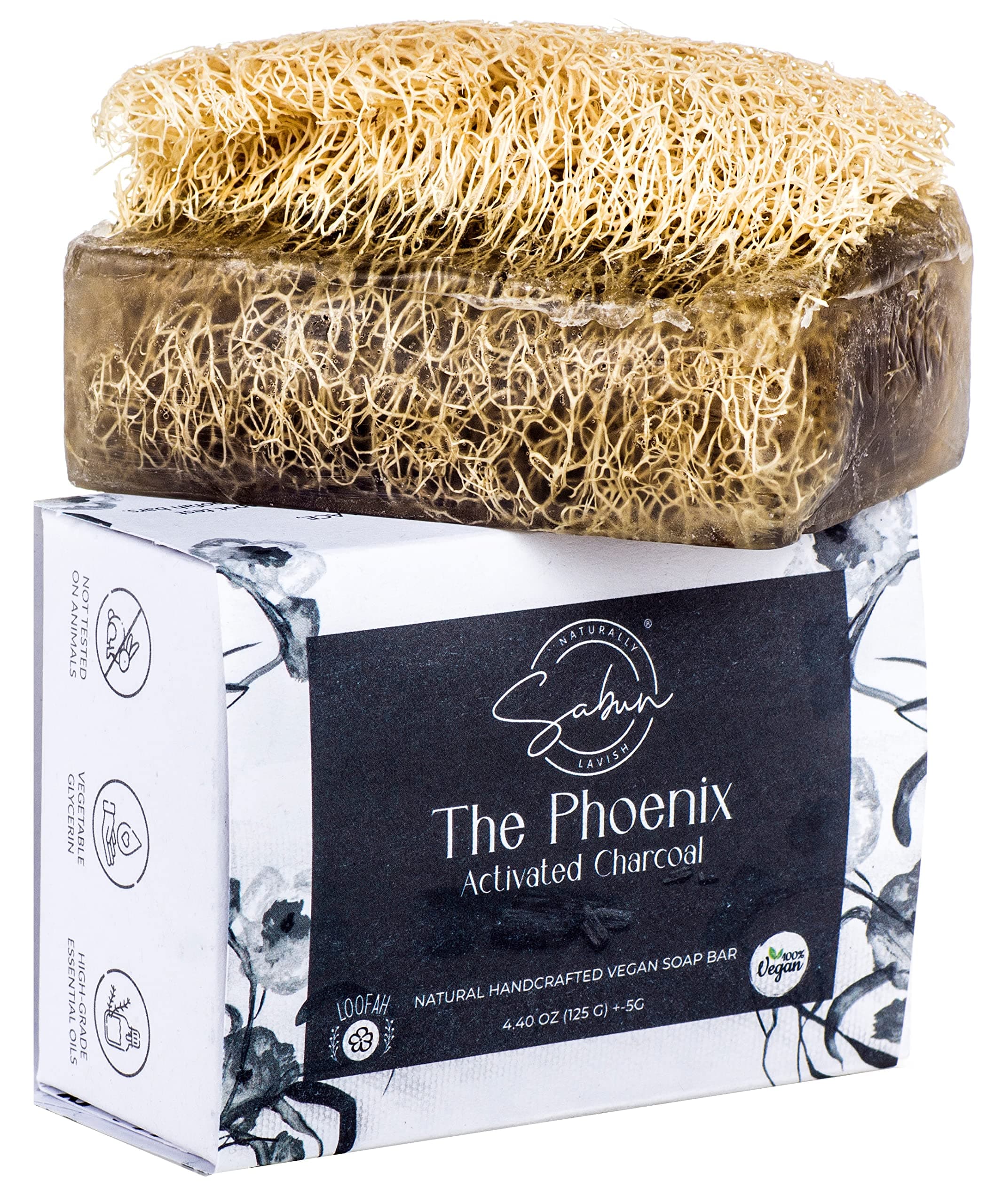 CO. Activated Charcoal Soap - Exfoliating Loofah Soap Bar - Handmade, Moisturizing Soap with Loofah Inside | Face & Body Scrub Bar [4.40 oz - 125 gr]