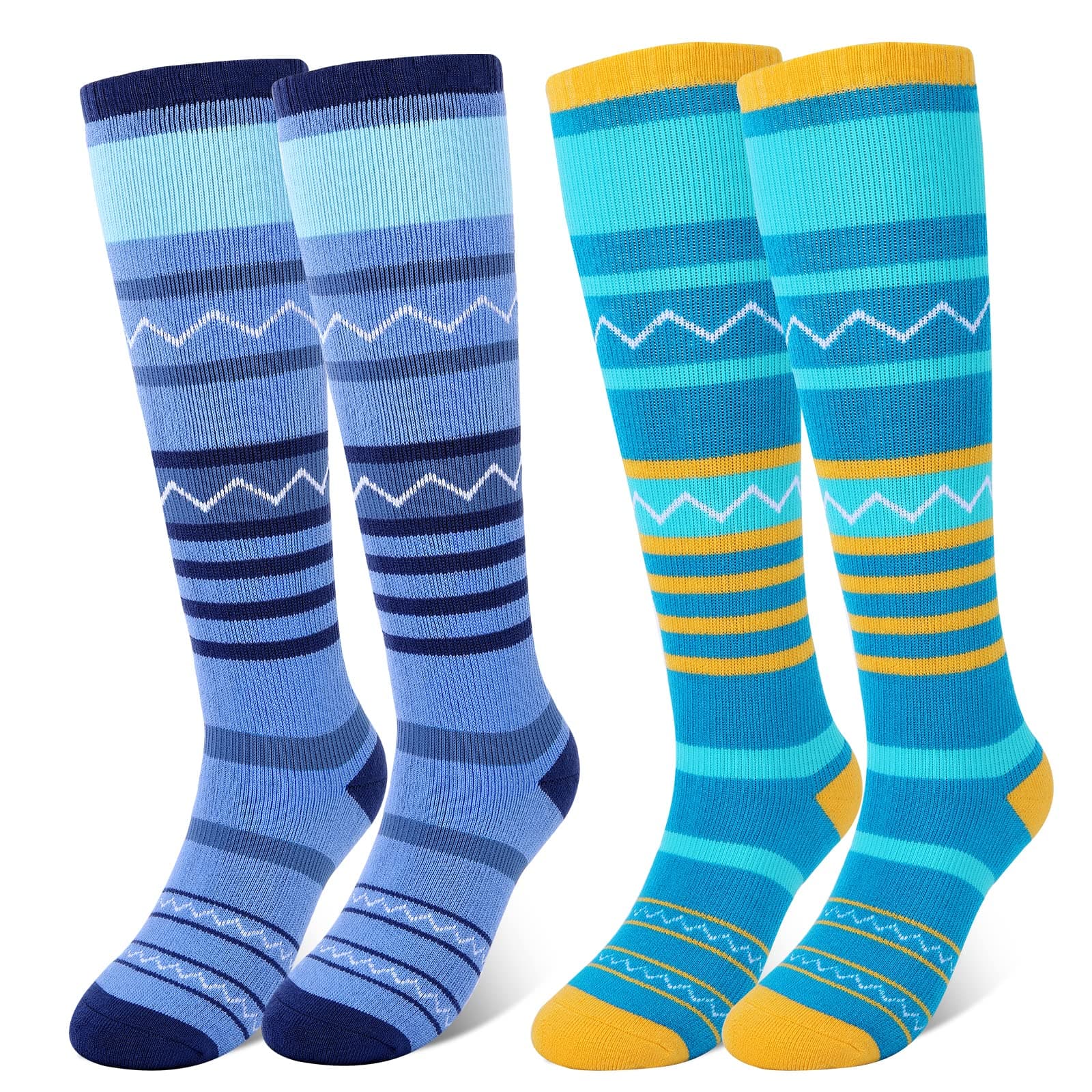 KUYOUKids Ski Socks, 2 Pairs Long Knee High Warm Winter Snow Socks Skiing Snowboarding Hiking Skating Thermal Socks for 5-15 Years Old Youth Boys Girls UK Child Size 8.5J-2/EU26-34