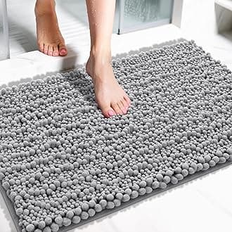 Yimobra Original Luxury Chenille Bath Mat, 36.2 x 24 Inches, Soft Shaggy and Comfortable, Large Size, Super Absorbent and Thick, Non-Slip, Machine Washable, Perfect for Bathroom, Gray