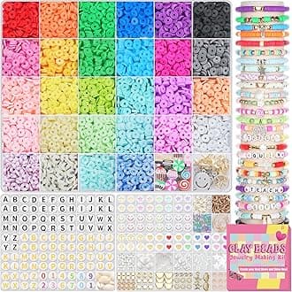 BestNow Friendship Bracelet Making Kit with 28 Colors 4200Pcs Clay Beads 400Pcs Letter Beads for Jewelry Making Cute Charm Number Heart & Pattern Beads Ideal Gifts for Girls 6-13
