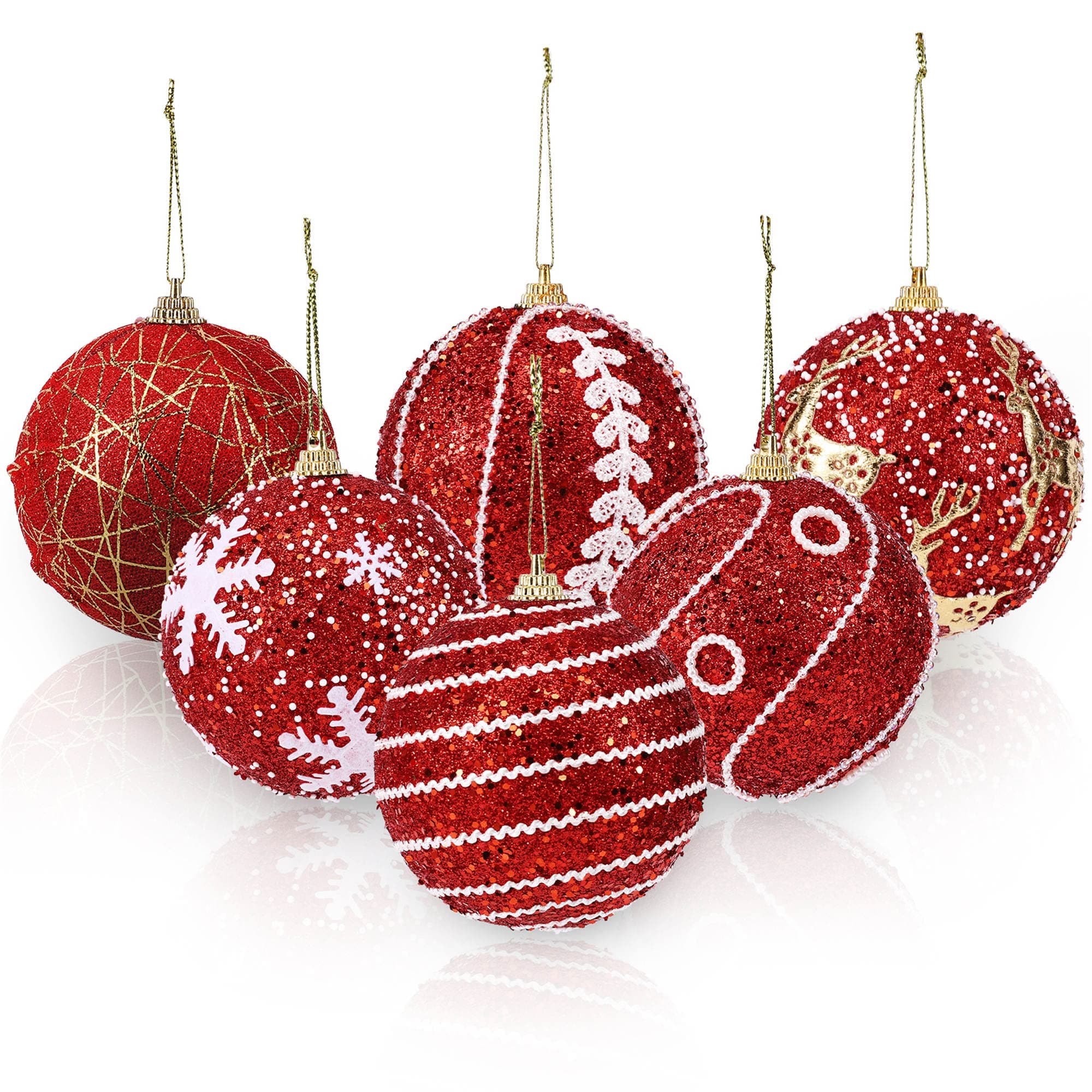 12-Pack 3.15" Red Christmas Glittered Sequin Foam Balls Ornaments Shatterproof for Tree Decoration, 80mm Xmas Hanging Decor for Festival Party Holiday